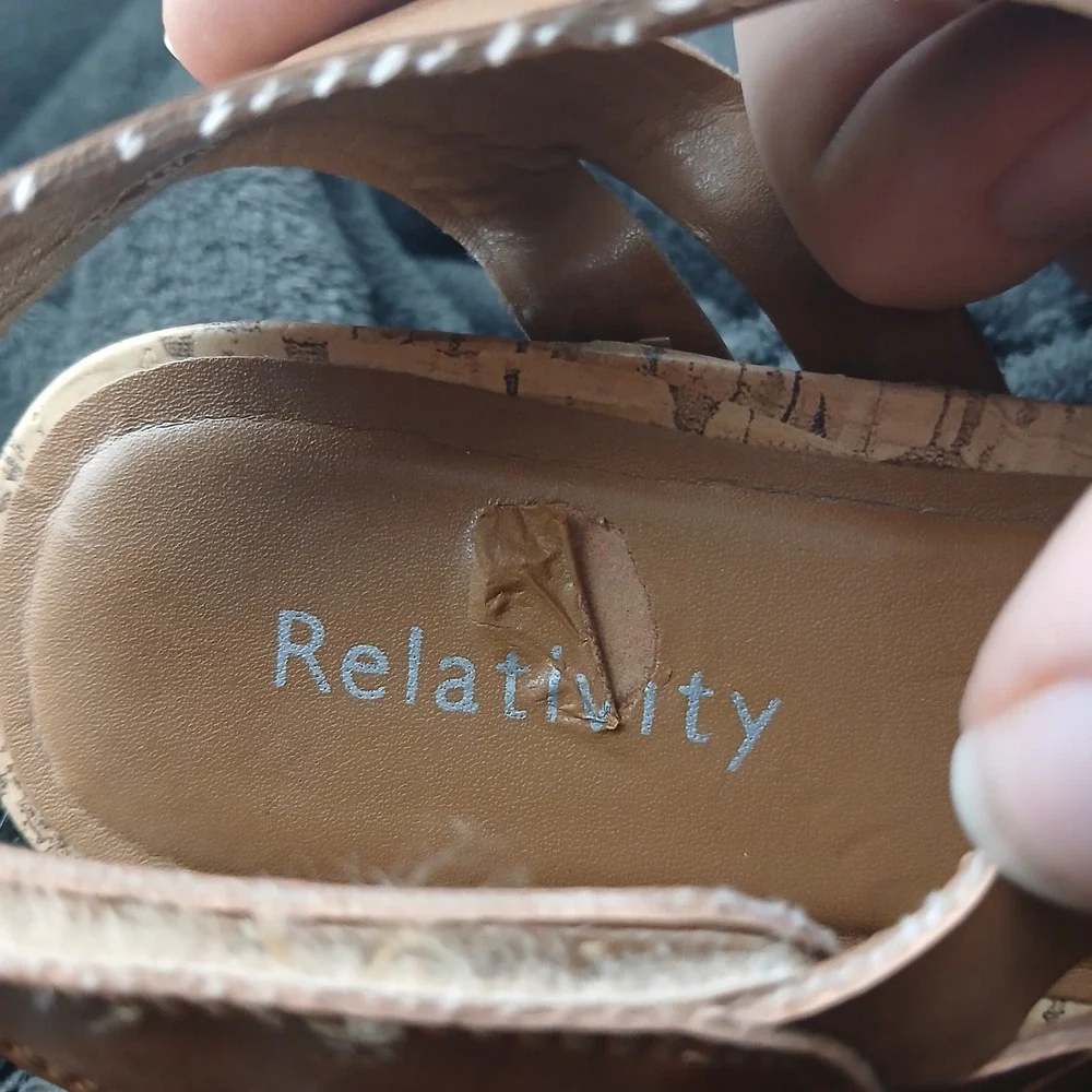 Relativity Re-Dahlia Sandals 7.5 Tan Gladiator Strappy Cork Wedge Boho‎ Summer